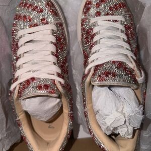 Betsey Johnson Red and Silver Candy Cane Glitter Sneakers